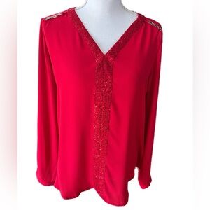 🔥🔥Valerie Steven’s Red Top With Sequence And Chain Link Shoulders Size M